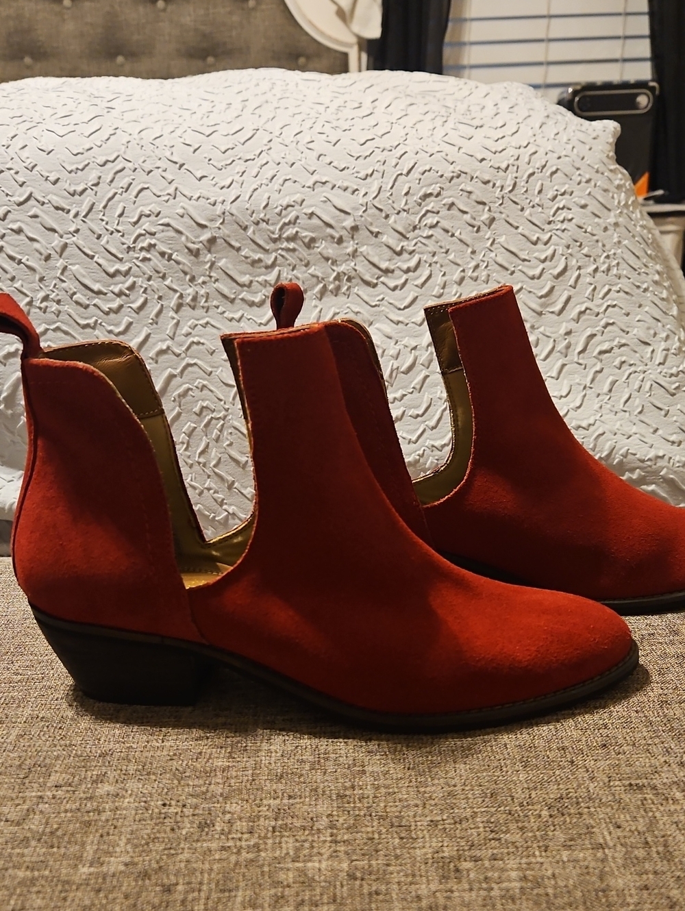 Journee Collection Red Leather Cutout Booties.